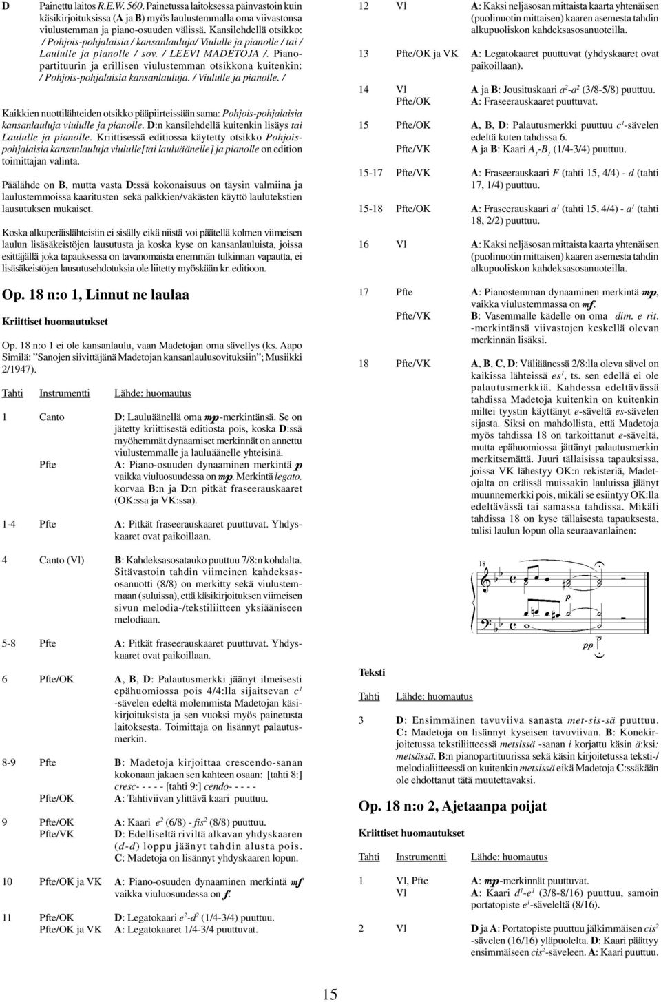 Pianopartituurin ja erillisen viulustemman otsikkona kuitenkin: / Pohjois-pohjalaisia kansanlauluja. / Viululle ja pianolle.