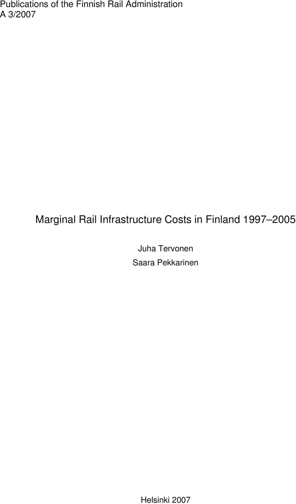 Infrastructure Costs in Finland 1997