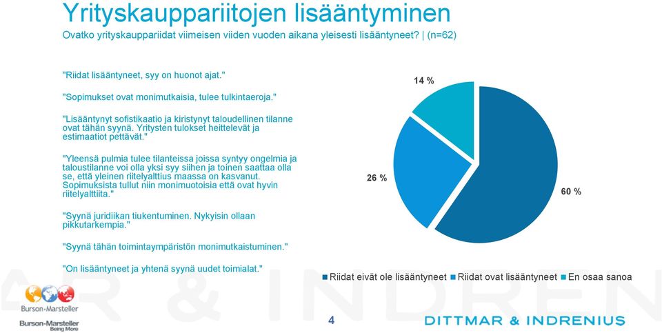 " "Yleensä pulmia tulee tilanteissa joissa syntyy ongelmia ja taloustilanne voi olla yksi syy siihen ja toinen saattaa olla se, että yleinen riitelyalttius maassa on kasvanut.