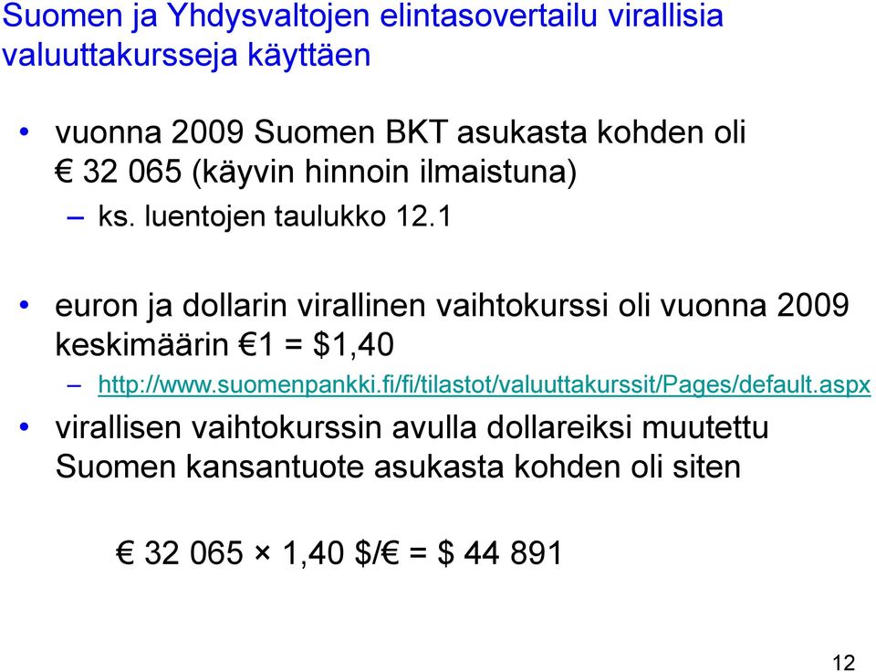 1 euron ja dollarin virallinen vaihtokurssi oli vuonna 2009 keskimäärin 1 = $1,40 http://www.suomenpankki.