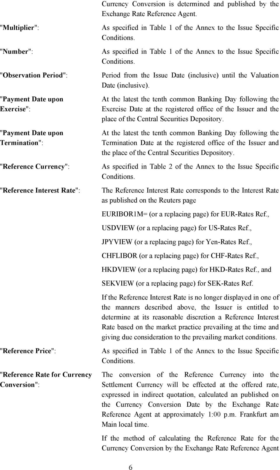 the Issue Specific Conditions. As specified in Table 1 of the Annex to the Issue Specific Conditions. Period from the Issue Date (inclusive) until the Valuation Date (inclusive).