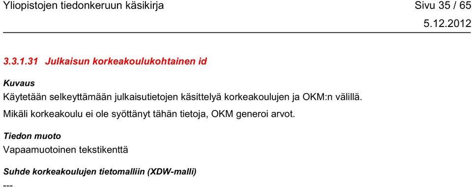 julkaisutietojen käsittelyä korkeakoulujen ja OKM:n välillä.