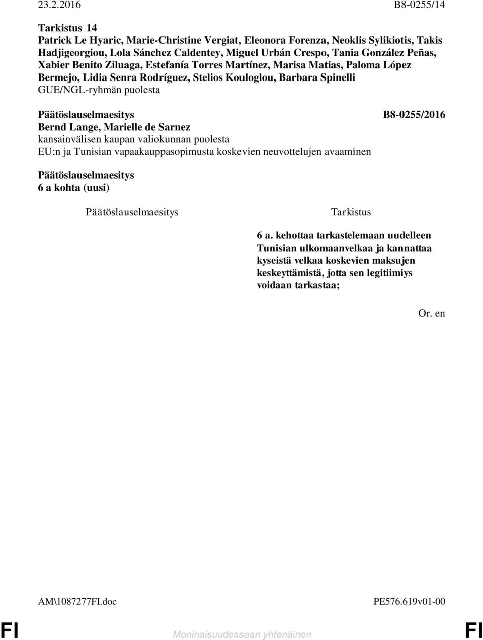 Matias, Paloma López Bermejo, Lidia Senra Rodríguez, Stelios Kouloglou, Barbara Spinelli 6 a kohta (uusi) 6 a.