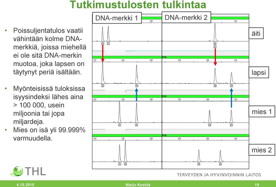 Myönteisissä tuloksissa isyysindeksi lähes aina > 100 000, usein miljoonia tai jopa miljardeja.