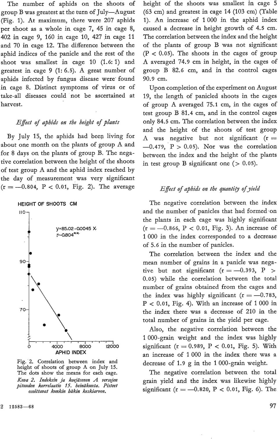 The difference between the aphid indices of the panicle and the rest of the shoot was smallest in cage 10 (1.6: 1) and greatest in cage 9 (1: 6.5).