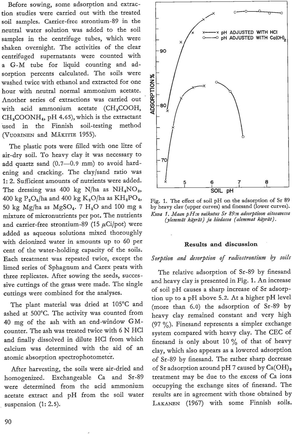 The activities of the clear centrifuged supernatants were counted with a G-M tube for liquid counting and adsorption percents calculated.