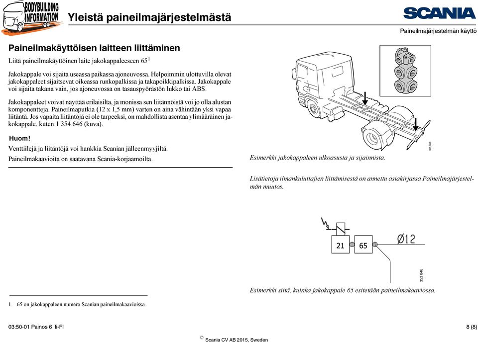 Jakokappaleet voivat näyttää erilaisilta, ja monissa sen liitännöistä voi jo olla alustan komponentteja. Paineilmaputkia (12 x 1,5 mm) varten on aina vähintään yksi vapaa liitäntä.