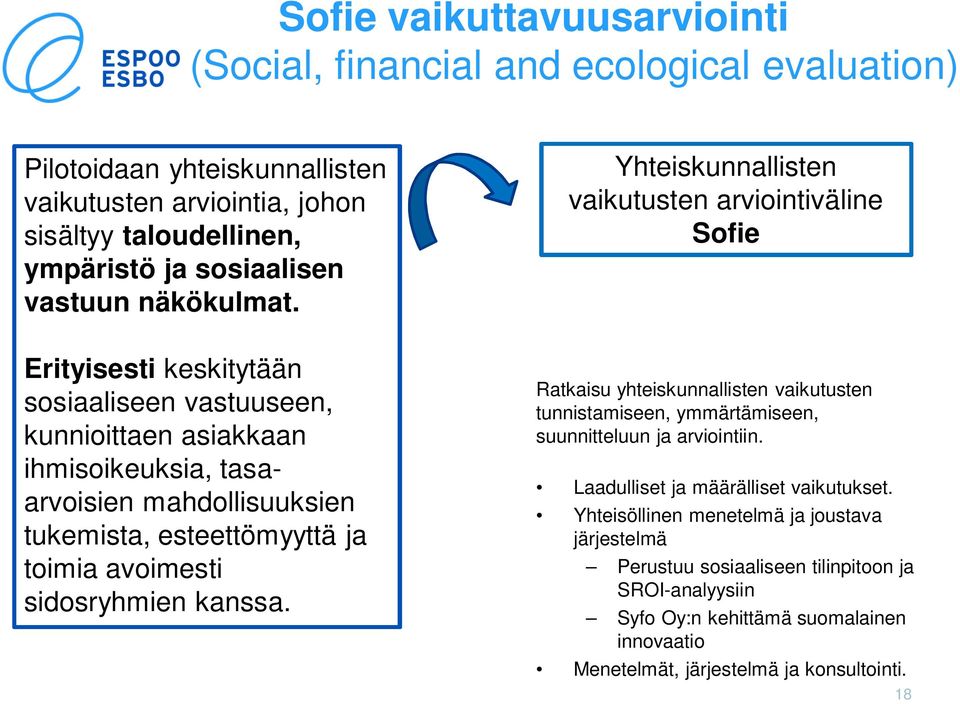 Yhteiskunnallisten vaikutusten arviointiväline Sofie Erityisesti keskitytään sosiaaliseen vastuuseen, kunnioittaen asiakkaan ihmisoikeuksia, tasaarvoisien mahdollisuuksien tukemista,