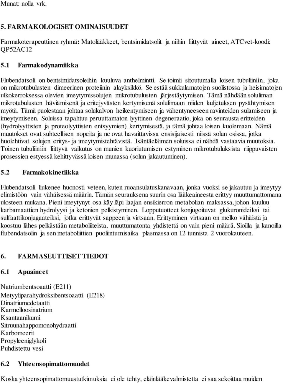 Se estää sukkulamatojen suolistossa ja heisimatojen ulkokerroksessa olevien imeytymissolujen mikrotubulusten järjestäytymisen.