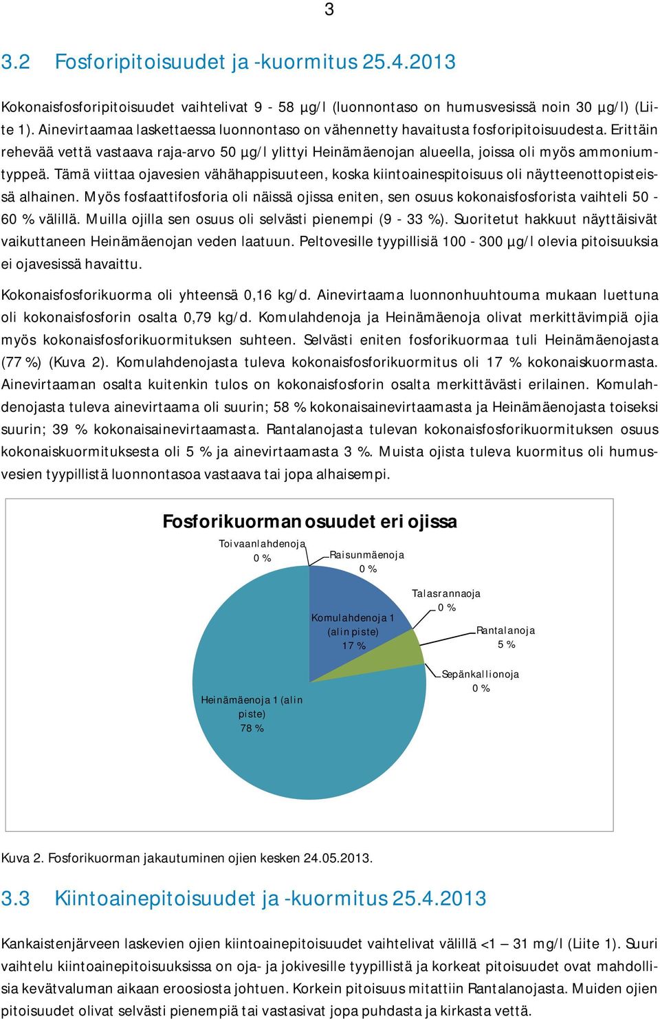 Tämä viittaa ojavesien vähähappisuuteen, koska kiintoainespitoisuus oli näytteenottopisteissä alhainen.