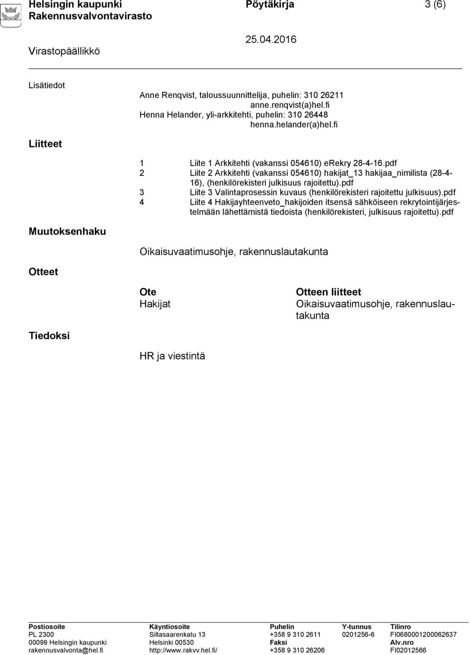 pdf 2 Liite 2 Arkkitehti (vakanssi 054610) hakijat_13 hakijaa_nimilista (28-4- 16), (henkilörekisteri julkisuus rajoitettu).