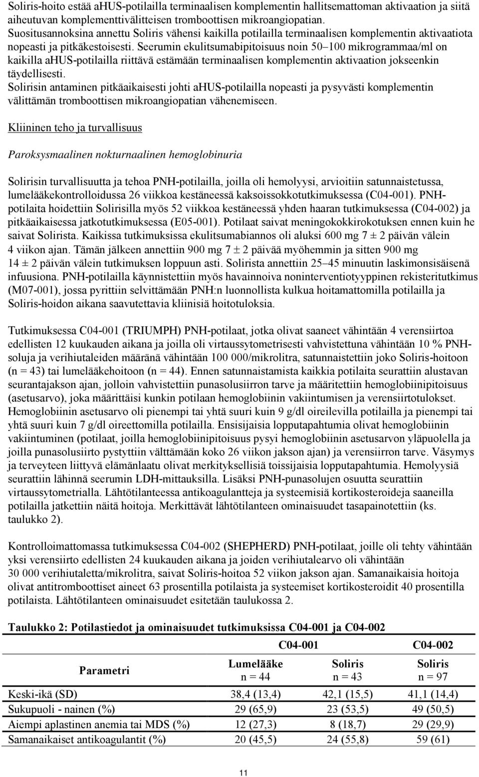 Seerumin ekulitsumabipitoisuus noin 50 100 mikrogrammaa/ml on kaikilla ahus-potilailla riittävä estämään terminaalisen komplementin aktivaation jokseenkin täydellisesti.