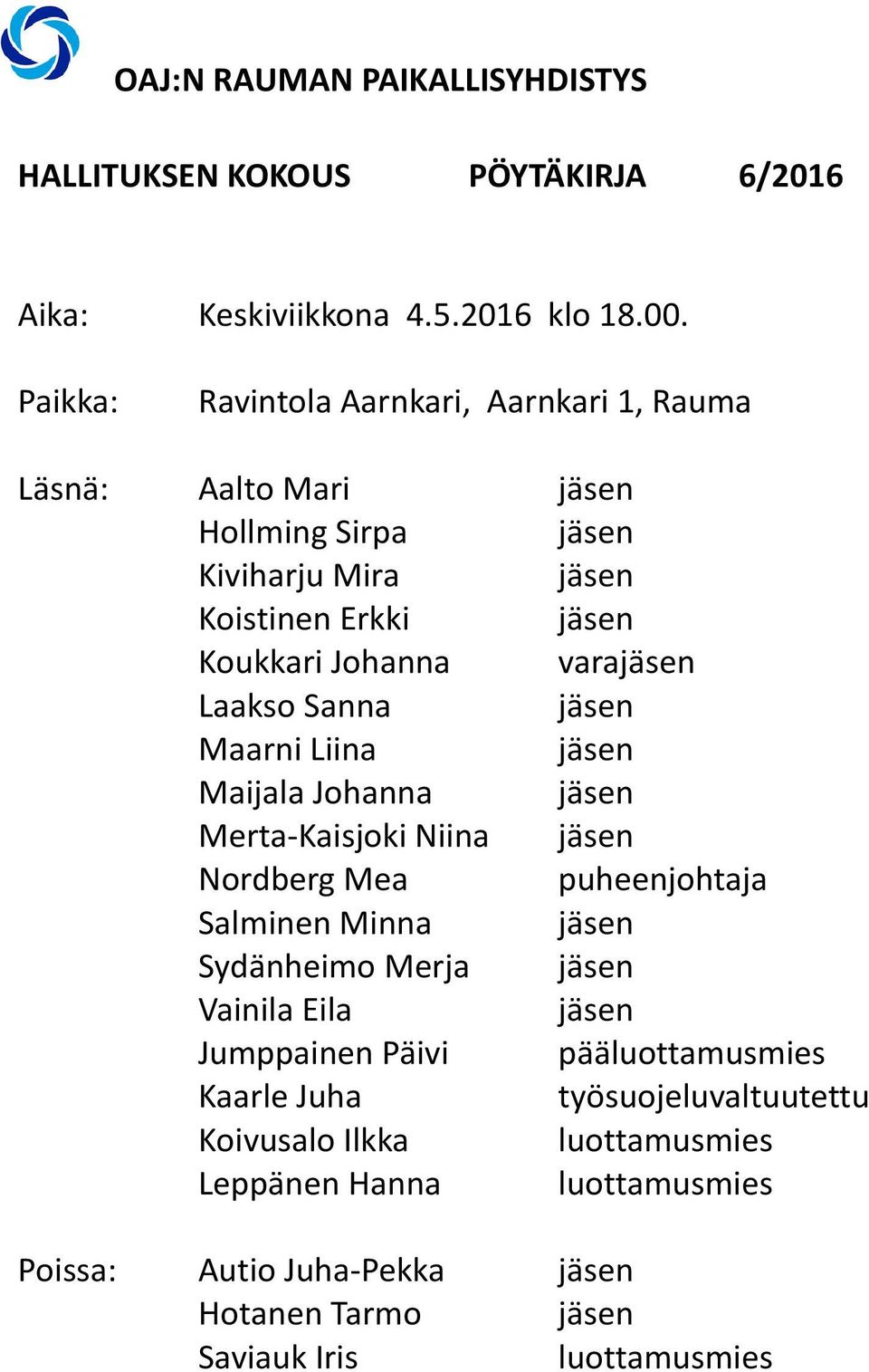 Sanna Maarni Liina Maijala Johanna Merta-Kaisjoki Niina Nordberg Mea puheenjohtaja Salminen Minna Sydänheimo Merja Vainila Eila Jumppainen