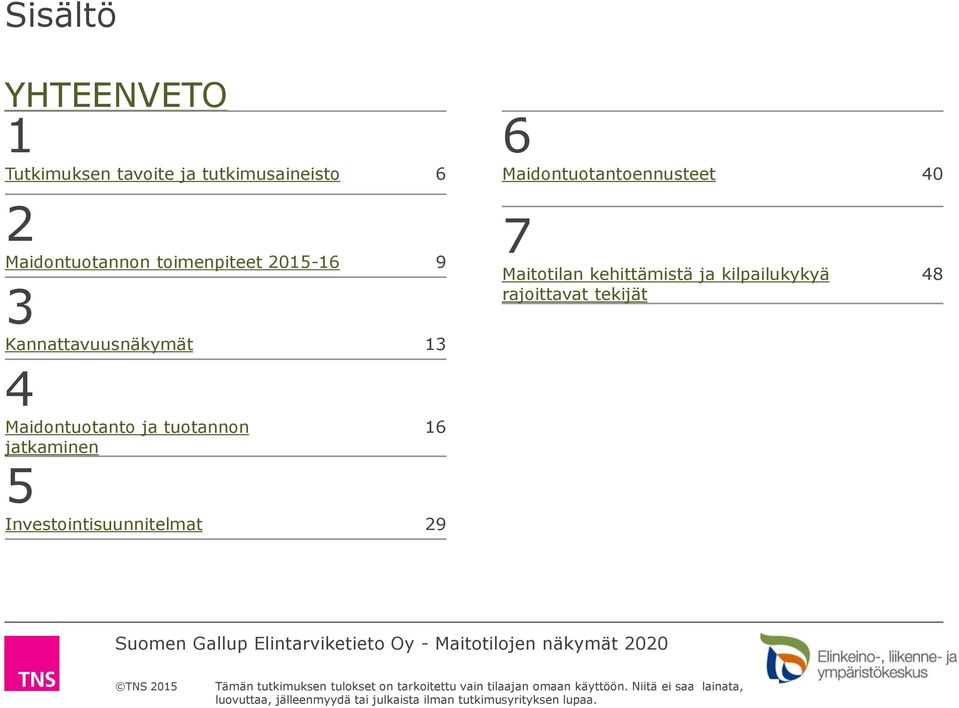 Maidontuotanto ja tuotannon jatkaminen 5 Investointisuunnitelmat 29 16 6