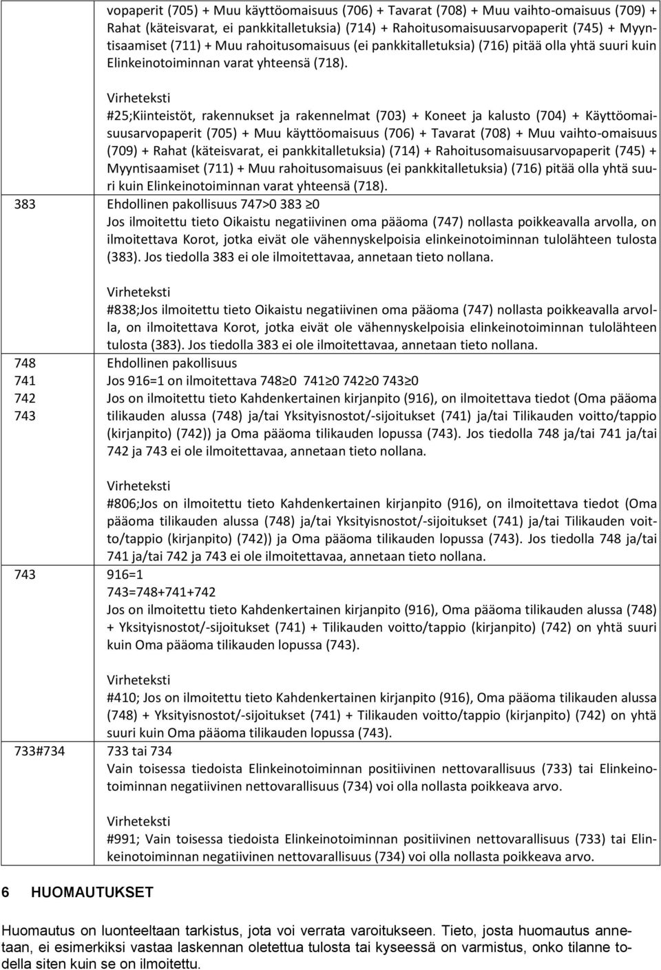 #25;Kiinteistöt, rakennukset ja rakennelmat (703) + Koneet ja kalusto (704) + Käyttöomaisuusar  383 Ehdollinen pakollisuus 747>0 383 0 Jos ilmoitettu tieto Oikaistu negatiivinen oma pääoma (747)