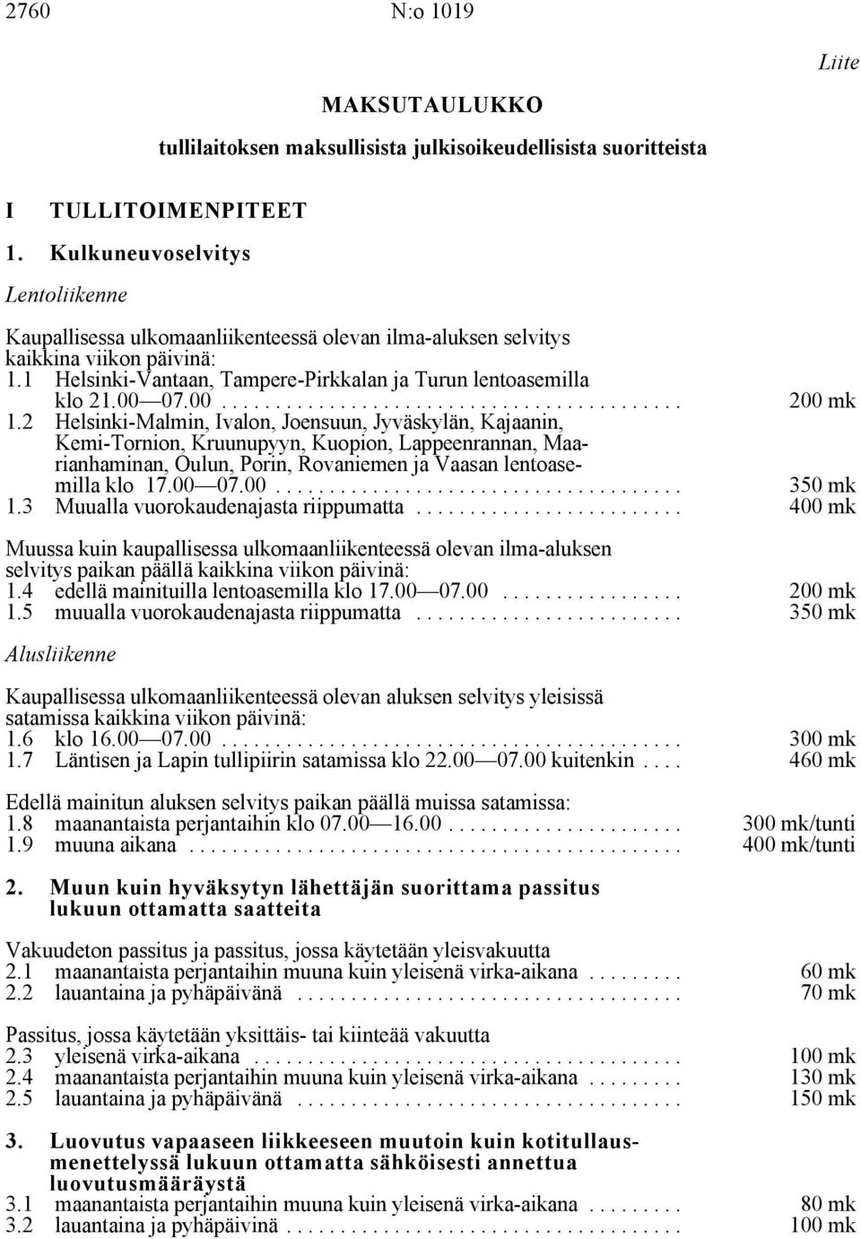 00... 200 mk 1.2 Helsinki-Malmin, Ivalon, Joensuun, Jyväskylän, Kajaanin, Kemi-Tornion, Kruunupyyn, Kuopion, Lappeenrannan, Maarianhaminan, Oulun, Porin, Rovaniemen ja Vaasan lentoasemilla klo 17.