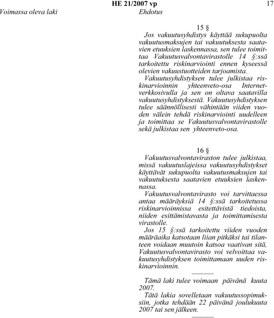 Vakuutusyhdistyksen tulee julkistaa riskinarvioinnin yhteenveto-osa Internetverkkosivulla ja sen on oltava saatavilla vakuutusyhdistyksestä.