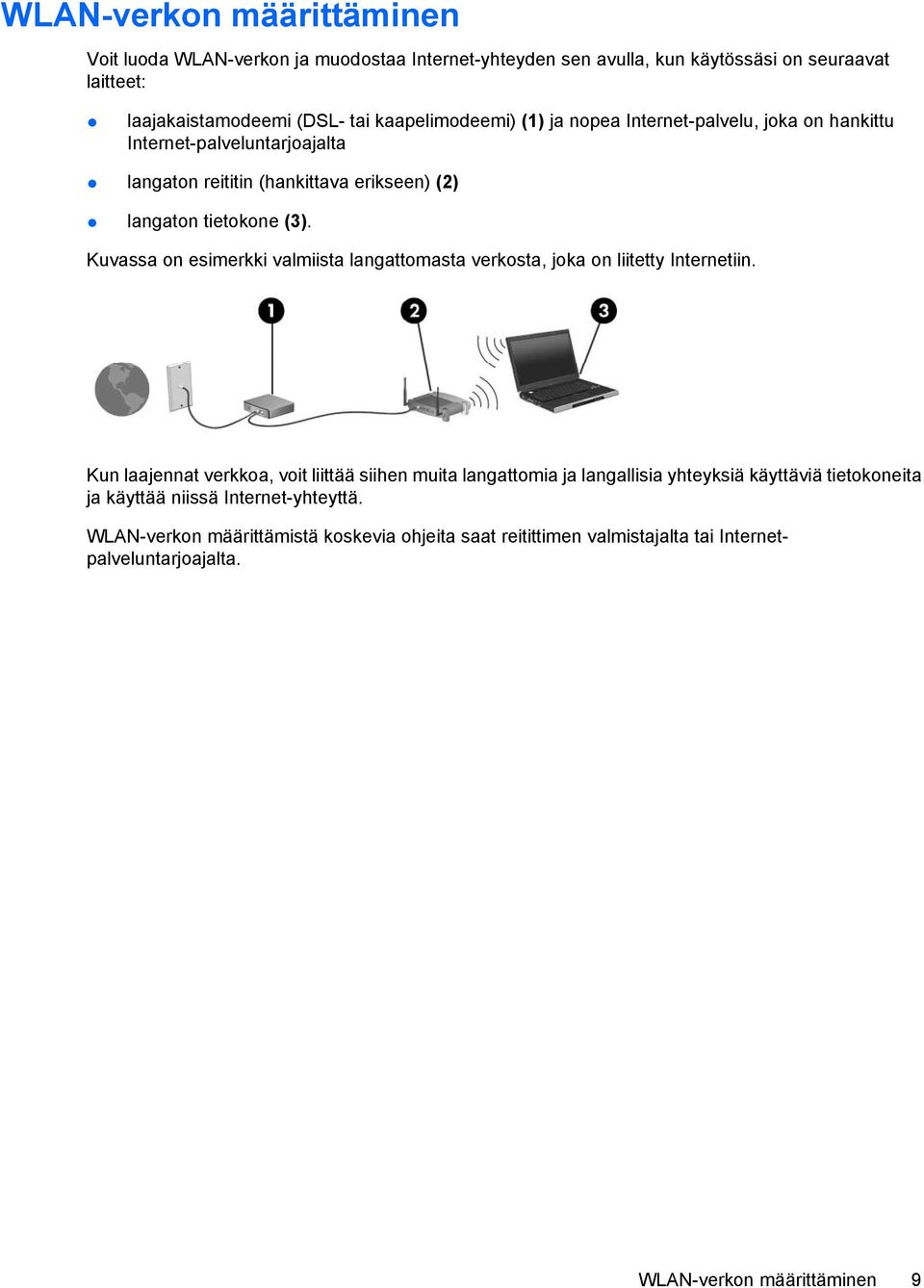 Kuvassa on esimerkki valmiista langattomasta verkosta, joka on liitetty Internetiin.