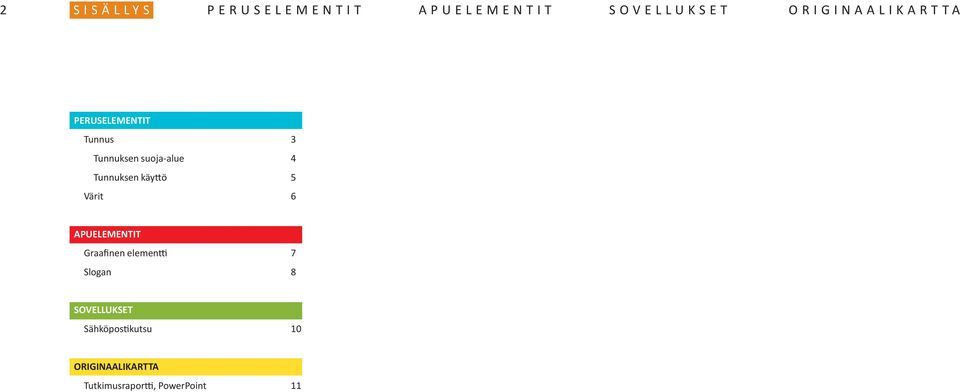 Tunnuksen käyttö 5 Värit 6 APUELEMENTIT Graafinen