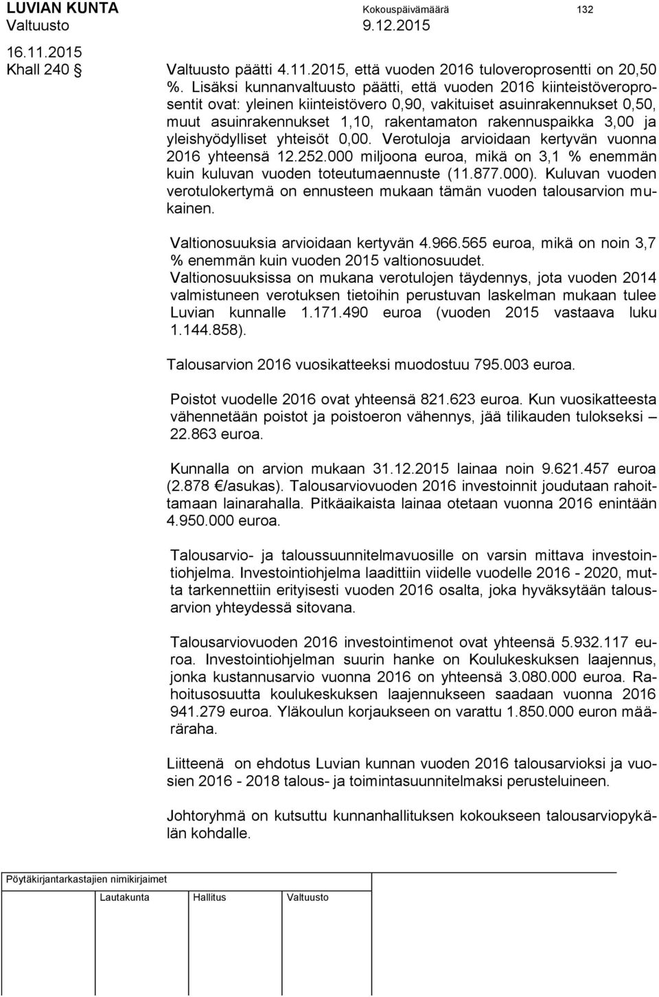 3,00 ja yleishyödylliset yhteisöt 0,00. Verotuloja arvioidaan kertyvän vuonna 2016 yhteensä 12.252.000 miljoona euroa, mikä on 3,1 % enemmän kuin kuluvan vuoden toteutumaennuste (11.877.000).