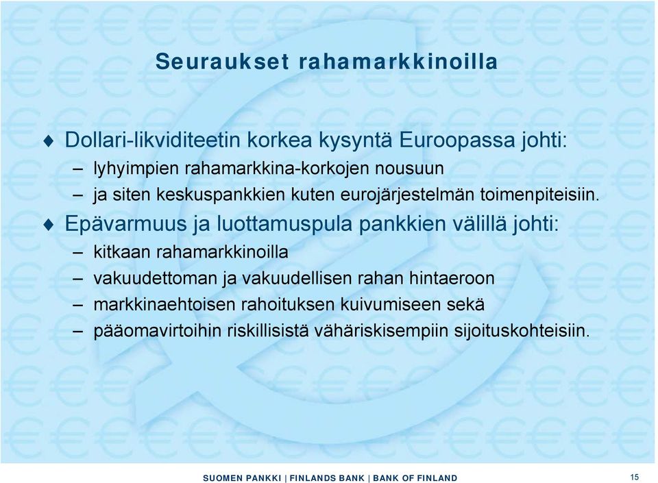 Epävarmuus ja luottamuspula pankkien välillä johti: kitkaan rahamarkkinoilla vakuudettoman ja