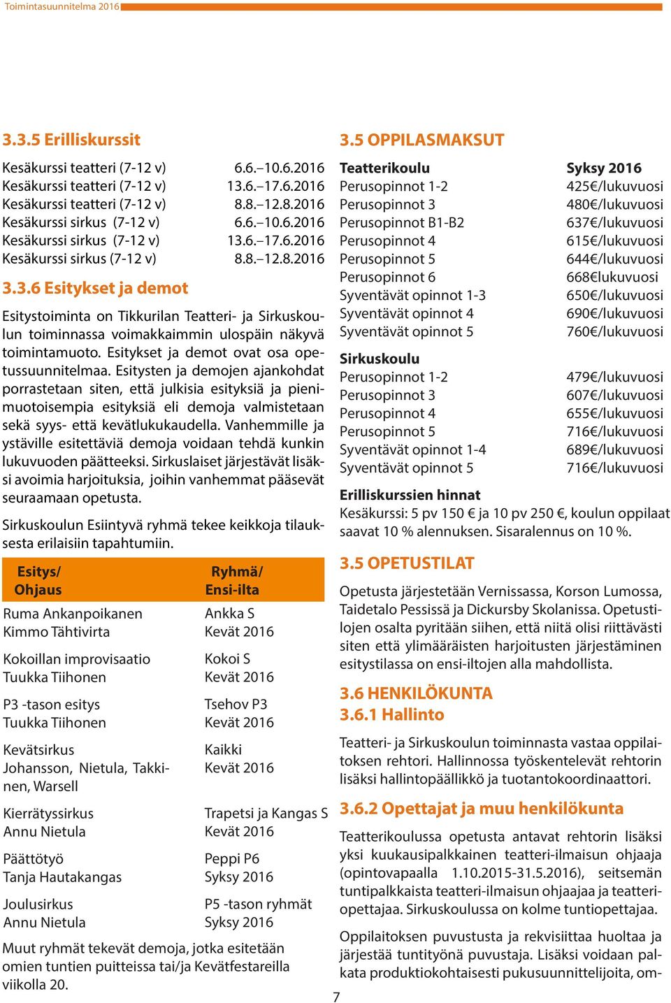 Esitykset ja demot ovat osa opetussuunnitelmaa.