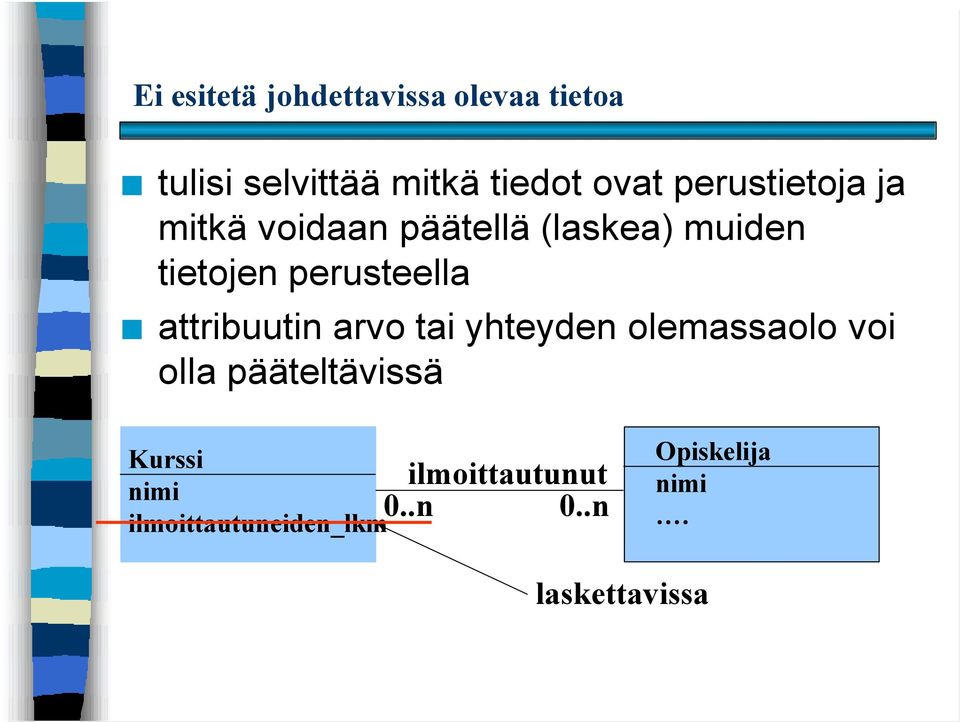 attribuutin arvo tai yhteyden olemassaolo voi olla pääteltävissä Kurssi