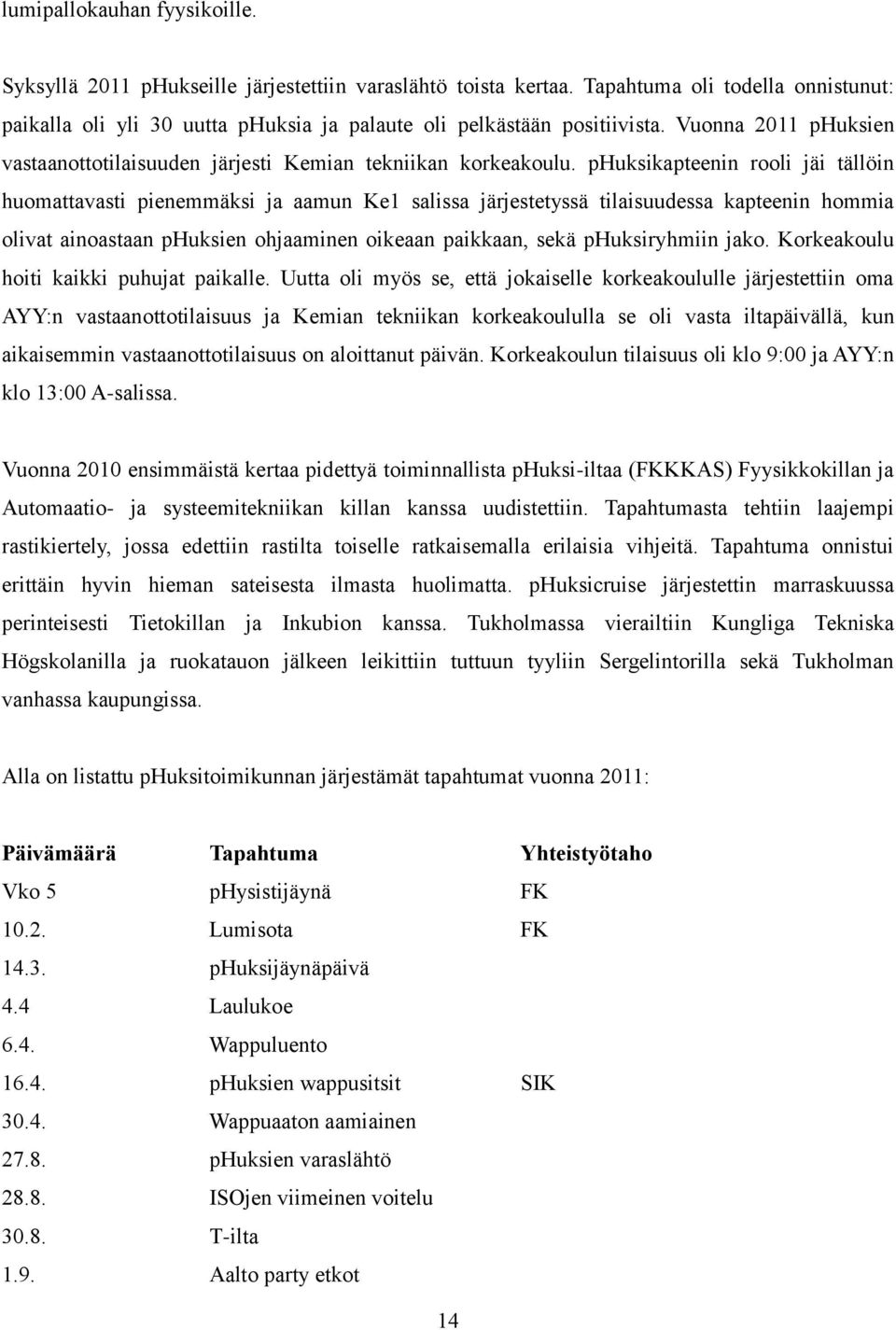 phuksikapteenin rooli jäi tällöin huomattavasti pienemmäksi ja aamun Ke1 salissa järjestetyssä tilaisuudessa kapteenin hommia olivat ainoastaan phuksien ohjaaminen oikeaan paikkaan, sekä