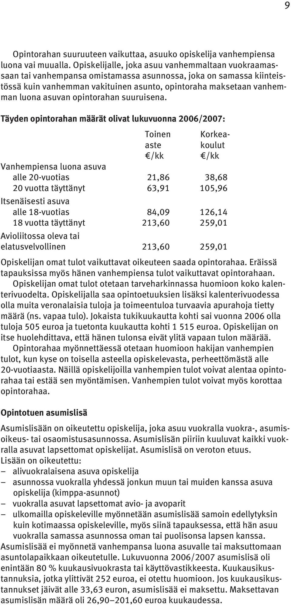 asuvan opintorahan suuruisena.