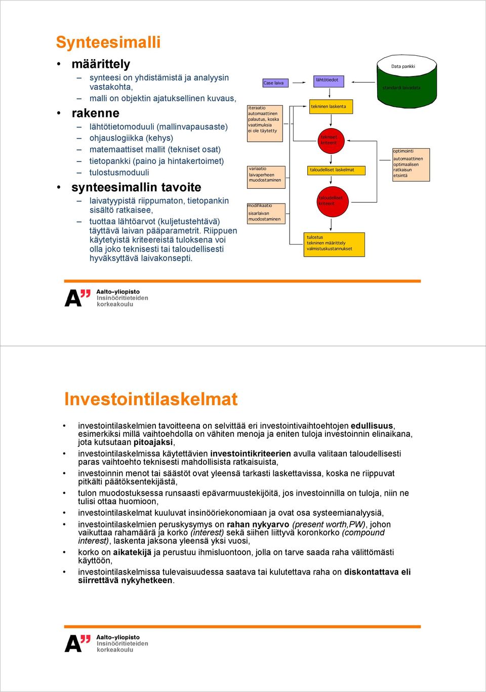 täyttävä laivan pääparametrit. Riippuen käytetyistä kriteereistä tuloksena voi olla joko teknisesti tai taloudellisesti hyväksyttävä laivakonsepti.