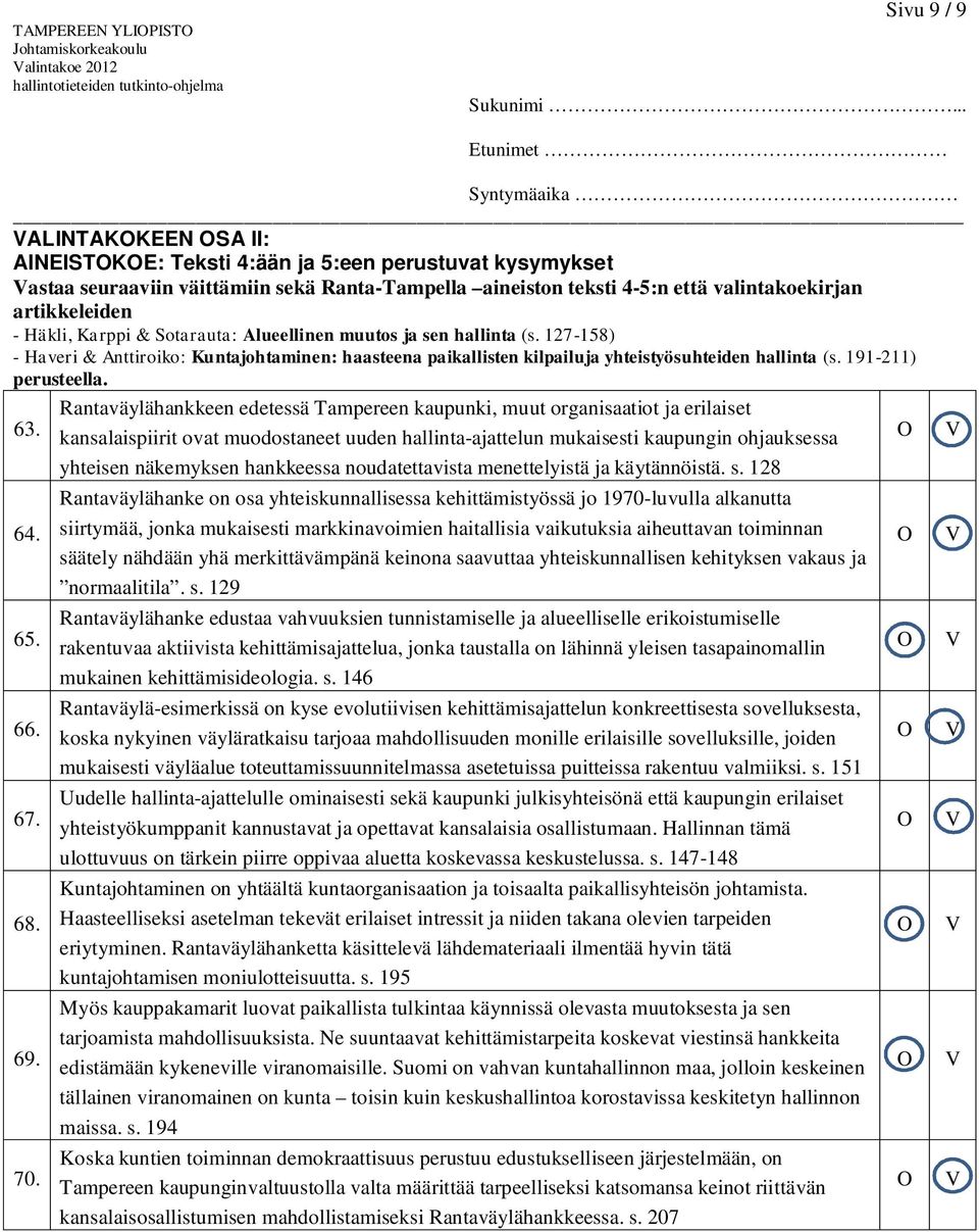 127-158) - Haveri & Anttiroiko: Kuntajohtaminen: haasteena paikallisten kilpailuja yhteistyösuhteiden hallinta (s. 191-211) perusteella.