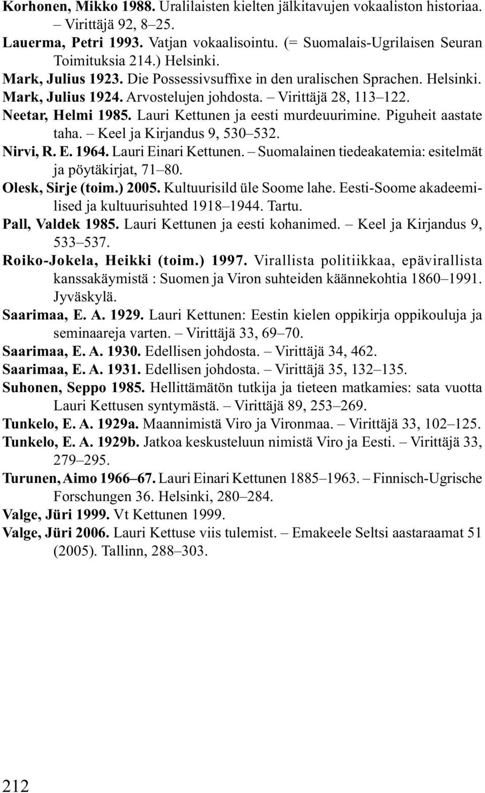 Lauri Kettunen ja eesti murdeuurimine. Piguheit aastate taha. Keel ja Kirjandus 9, 530 532. Nirvi, R. E. 1964. Lauri Einari Kettunen. Suomalainen tiedeakatemia: esitelmät ja pöytäkirjat, 71 80.