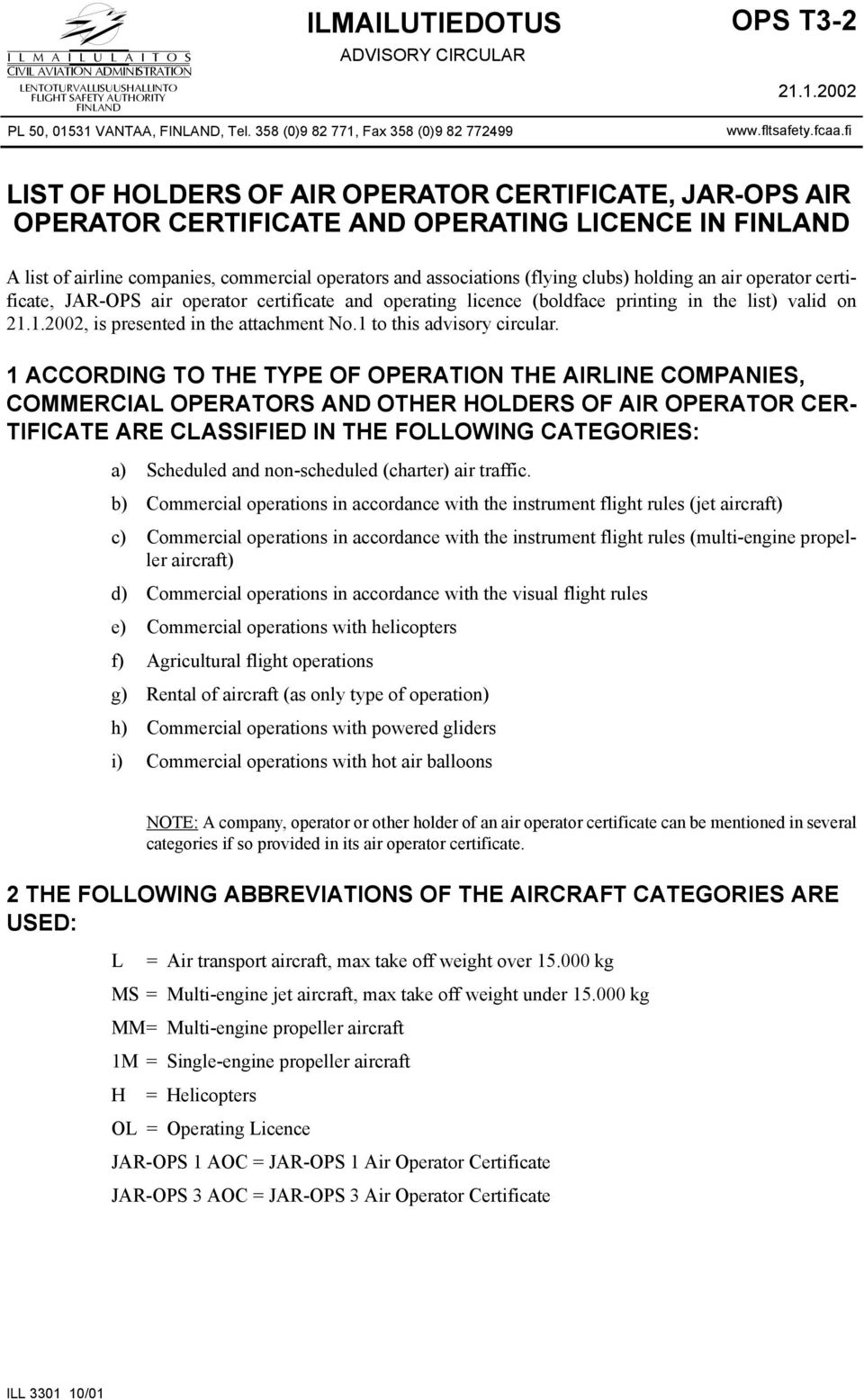 fi LIST OF HDERS OF AIR OPERATOR CERTIFICATE, JAR-OPS AIR OPERATOR CERTIFICATE AND OPERATING LICENCE IN FINLAND A list of airline companies, commercial operators and associations (flying clubs)