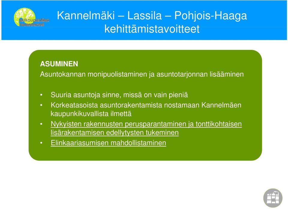 asuntorakentamista a ta sta nostamaan aa Kannelmäen kaupunkikuvallista ilmettä Nykyisten