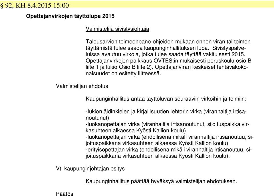 Opettajanviran keskeiset tehtäväkokonaisuudet on esitetty liitteessä.