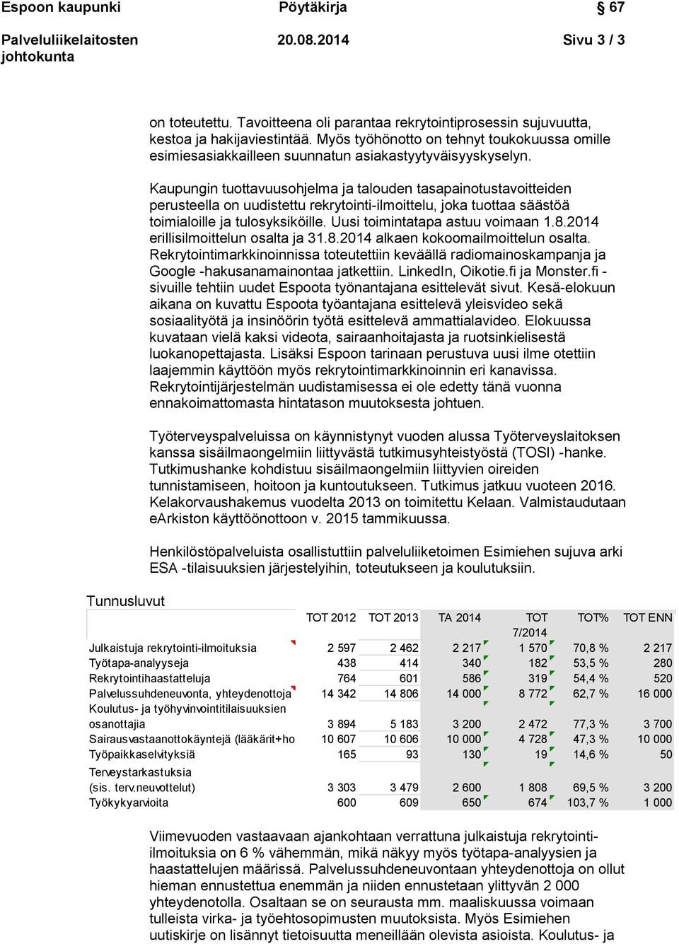 Kaupungin tuottavuusohjelma ja talouden tasapainotustavoitteiden perusteella on uudistettu rekrytointi-ilmoittelu, joka tuottaa säästöä toimialoille ja tulosyksiköille.