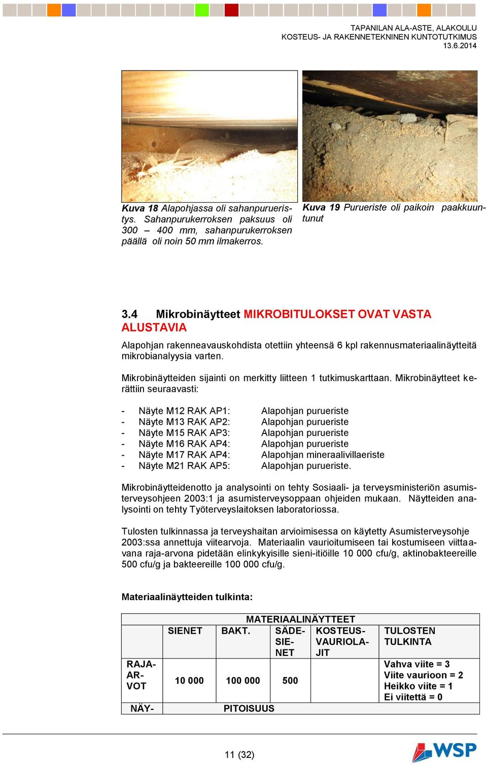 Mikrobinäytteiden sijainti on merkitty liitteen 1 tutkimuskarttaan.