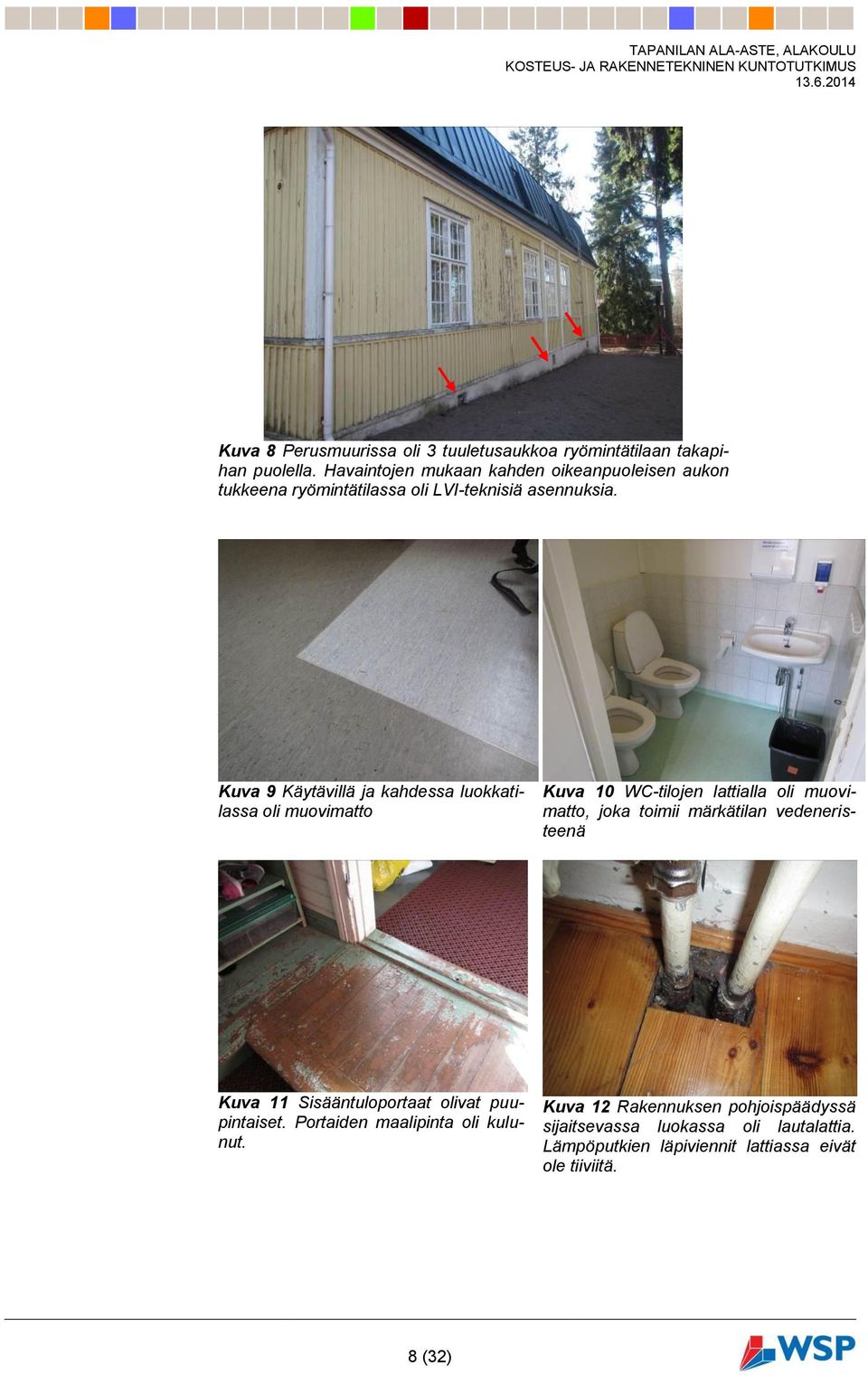 Kuva 9 Käytävillä ja kahdessa luokkatilassa oli muovimatto Kuva 10 WC-tilojen lattialla oli muovimatto, joka toimii märkätilan