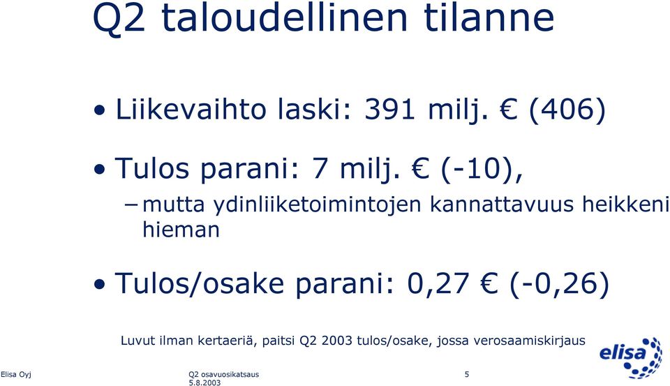 (-10), mutta ydinliiketoimintojen kannattavuus heikkeni hieman