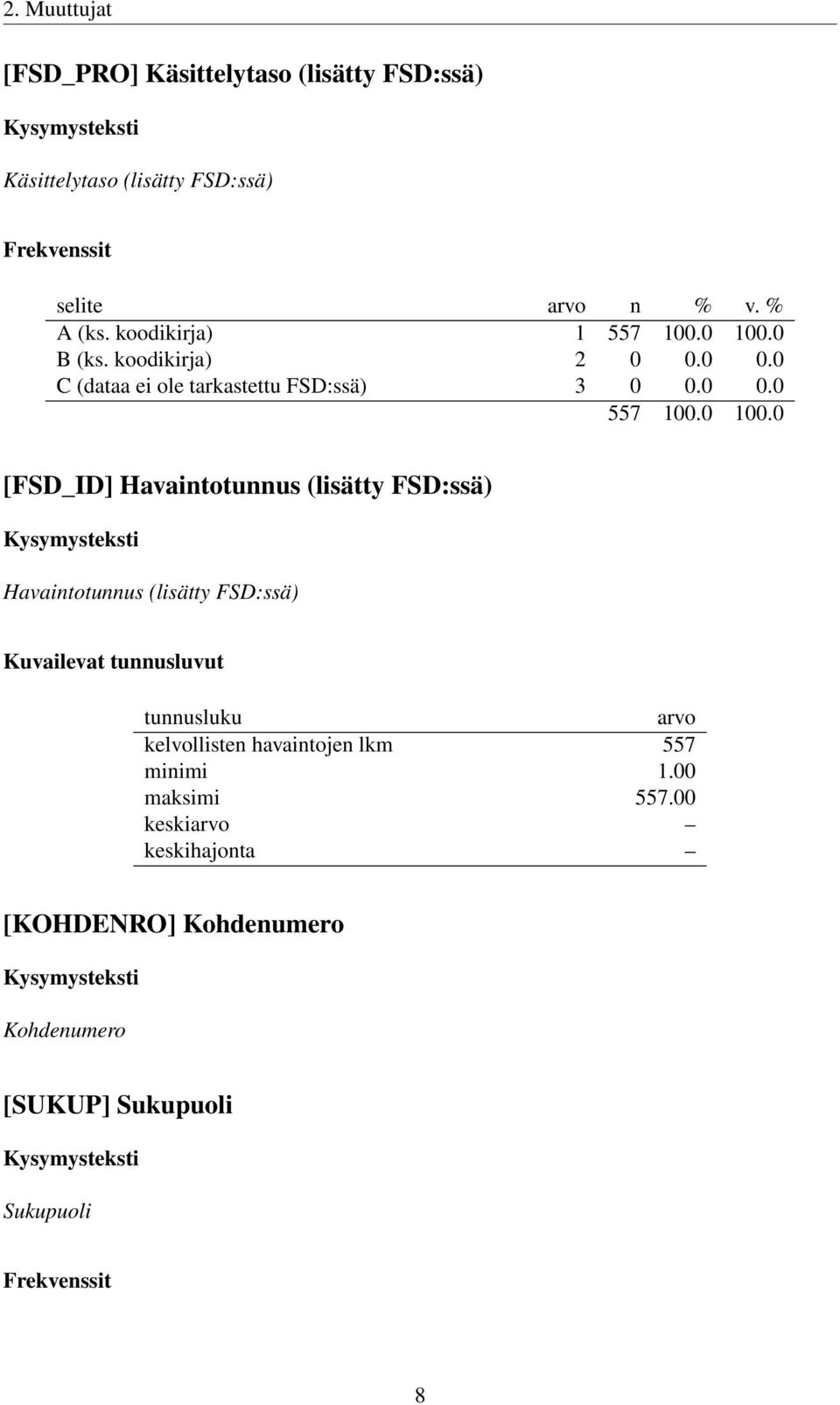 0 0.0 C (dataa ei ole tarkastettu FSD:ssä) 3 0 0.0 0.0 [FSD_ID] Havaintotunnus (lisätty FSD:ssä) Havaintotunnus