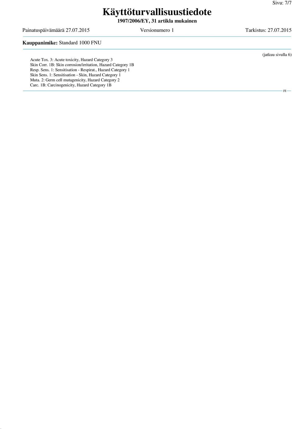 1: Sensitisation - Respirat., Hazard Category 1 Skin Sens.
