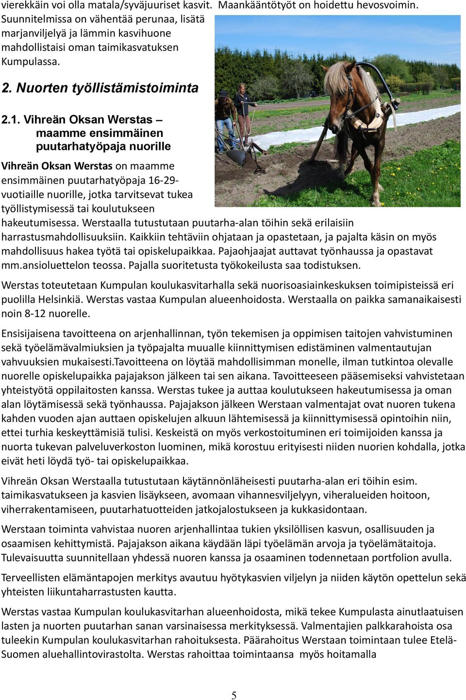 Vihreän Oksan Werstas maamme ensimmäinen puutarhatyöpaja nuorille Vihreän Oksan Werstas on maamme ensimmäinen puutarhatyöpaja 16-29vuotiaille nuorille, jotka tarvitsevat tukea työllistymisessä tai