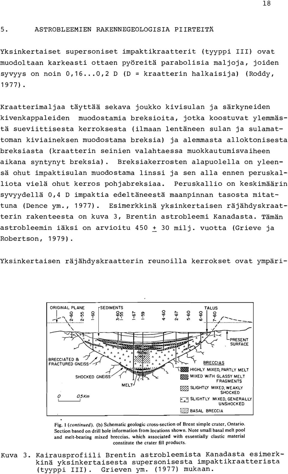 Kraatterimaljaa tayttaa sekava joukko kivisulan ja sarkyneiden kivenkappaleiden muodostamia breksioita, jotka koostuvat ylemrnas- ta sueviittisesta kerroksesta (ilmaan lentaneen sulan ja sulamat-