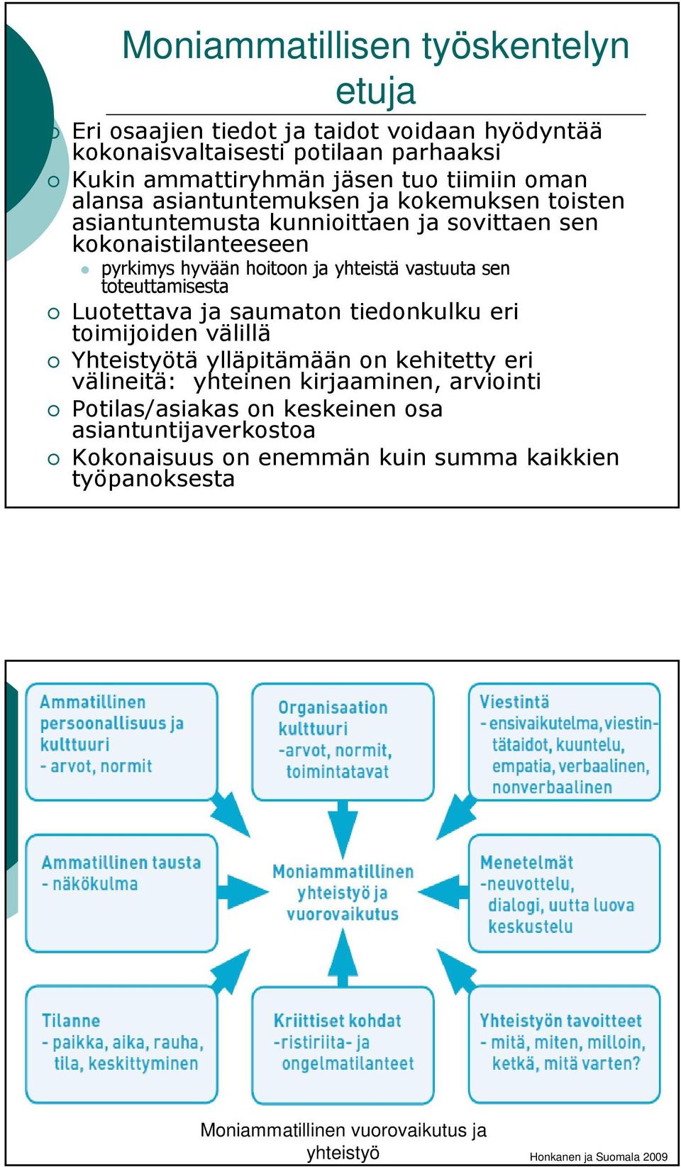 toteuttamisesta Luotettava ja saumaton tiedonkulku eri toimijoiden välillä Yhteistyötä ylläpitämään on kehitetty eri välineitä: yhteinen kirjaaminen, arviointi