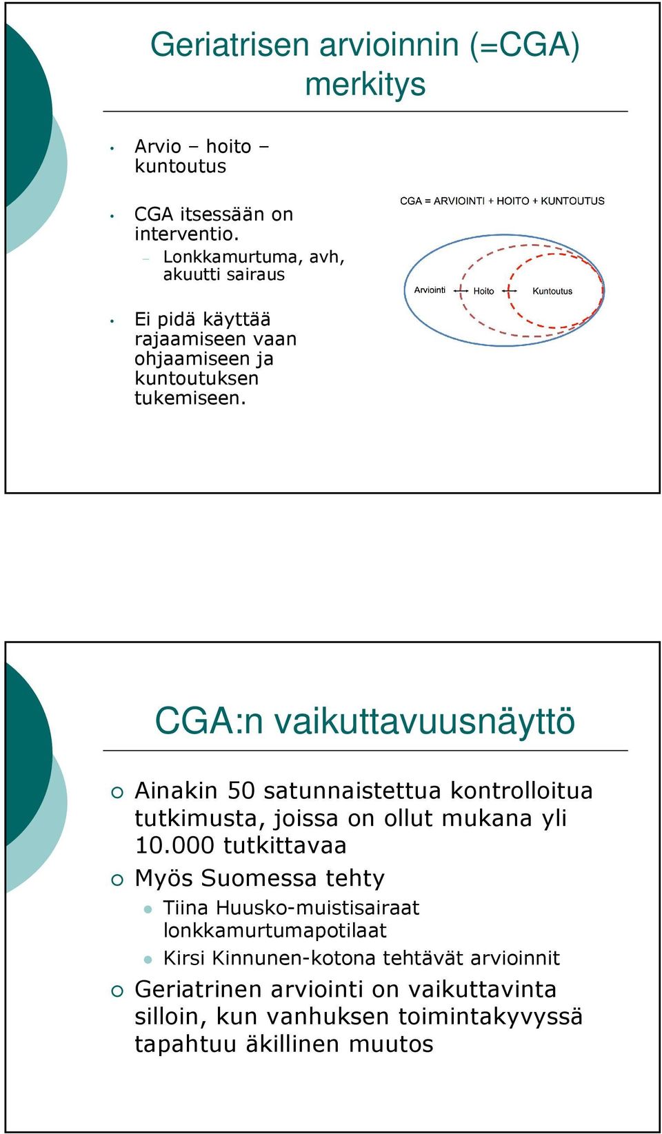 CGA:n vaikuttavuusnäyttö Ainakin 50 satunnaistettua kontrolloitua tutkimusta, joissa on ollut mukana yli 10.