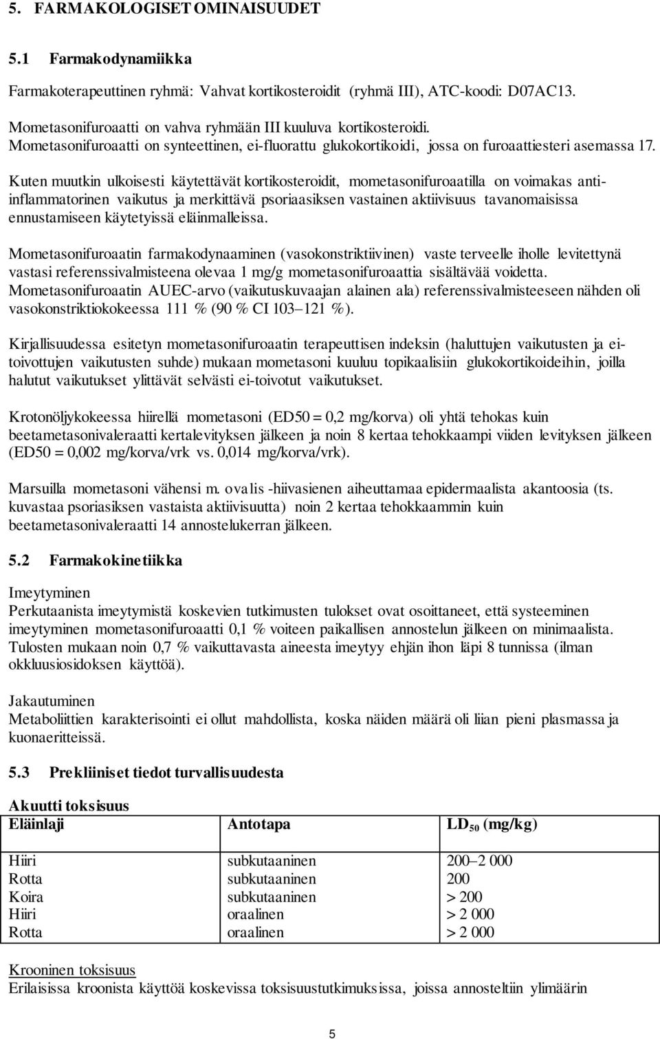 Kuten muutkin ulkoisesti käytettävät kortikosteroidit, mometasonifuroaatilla on voimakas antiinflammatorinen vaikutus ja merkittävä psoriaasiksen vastainen aktiivisuus tavanomaisissa ennustamiseen