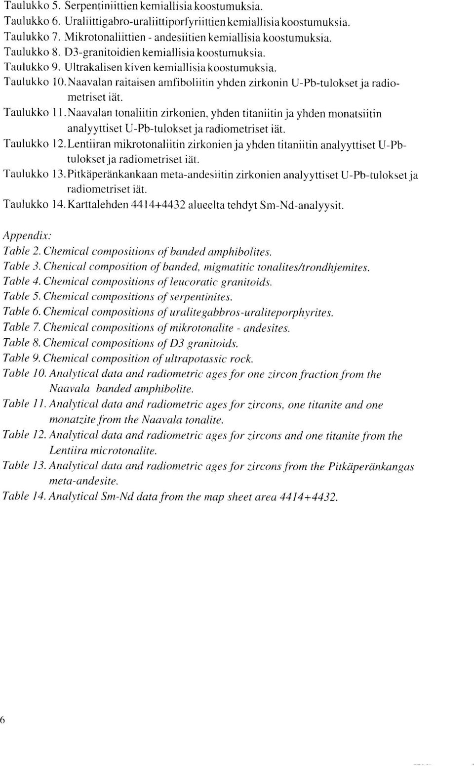 Naavalan raitaisen amfiboliitin yhden zirkonin U-Pb-tulokset ja radiometriset idt. Taulukko 11.