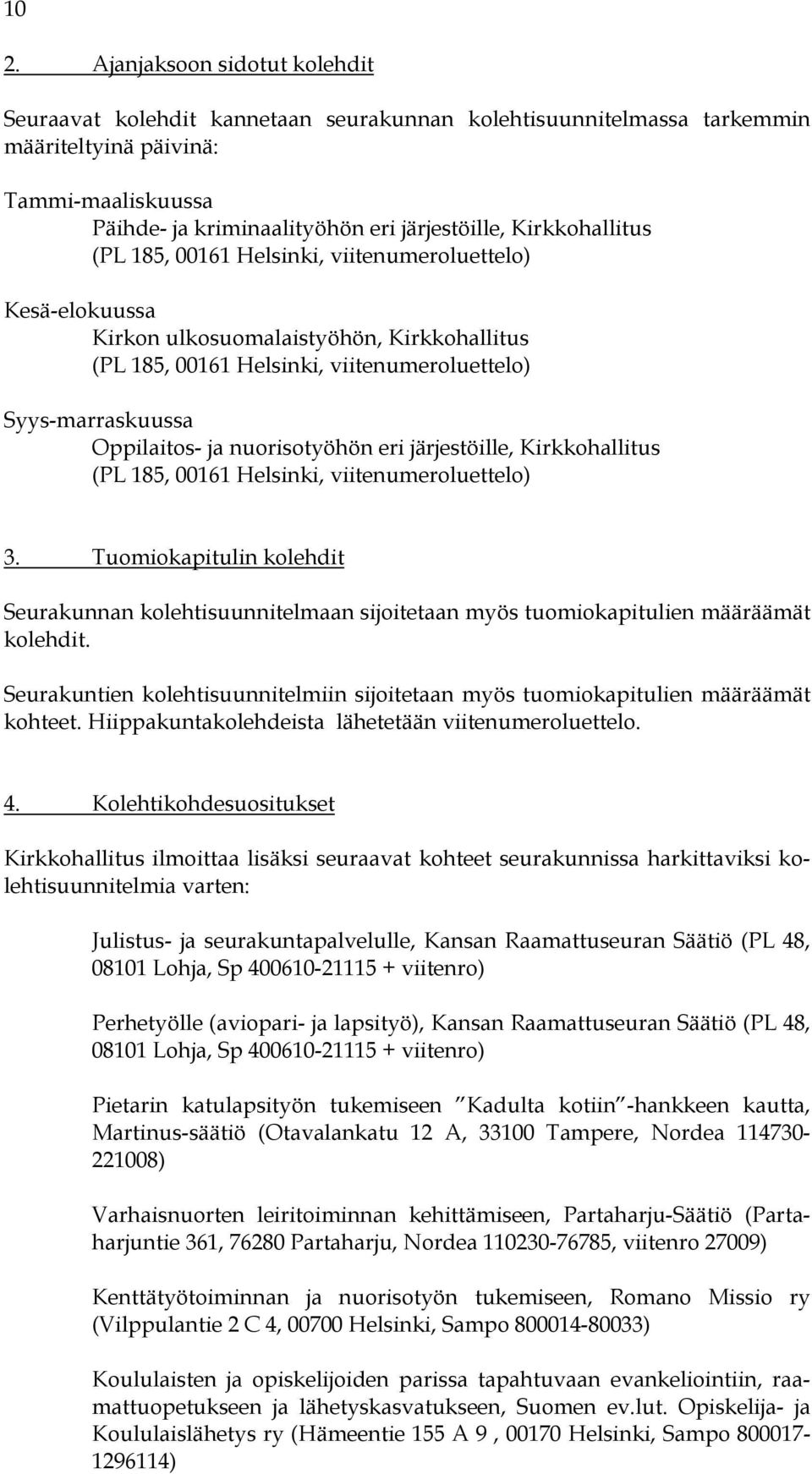 nuorisotyöhön eri järjestöille, Kirkkohallitus (PL 185, 00161 Helsinki, viitenumeroluettelo) 3.