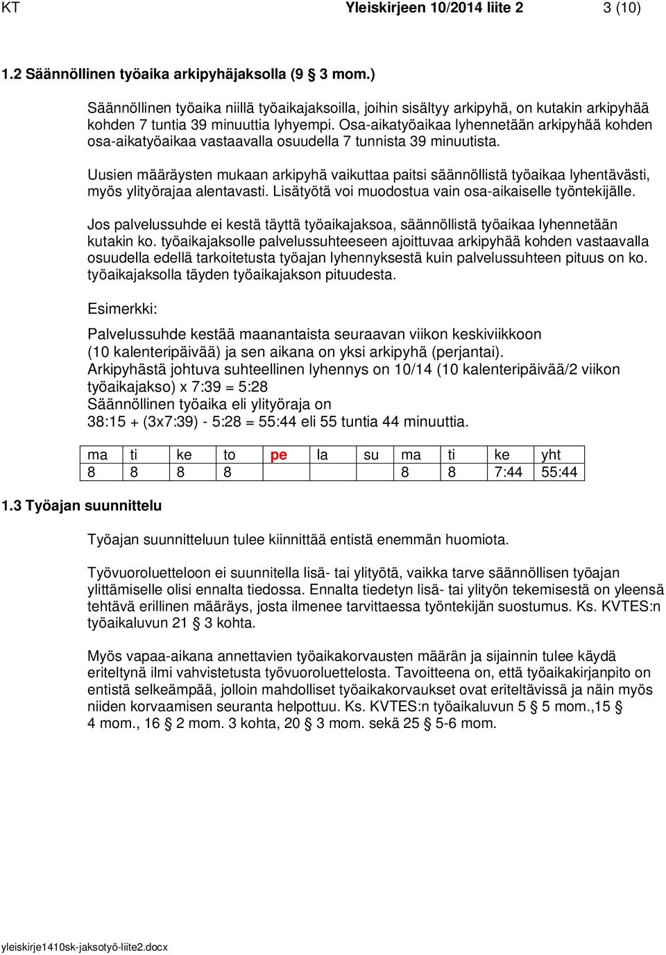 Osa-aikatyöaikaa lyhennetään arkipyhää kohden osa-aikatyöaikaa vastaavalla osuudella 7 tunnista 39 minuutista.