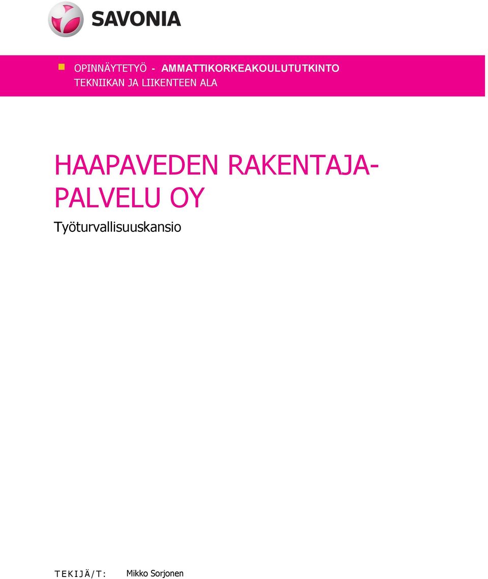 LIIKENTEEN ALA HAAPAVEDEN RAKENTAJA-